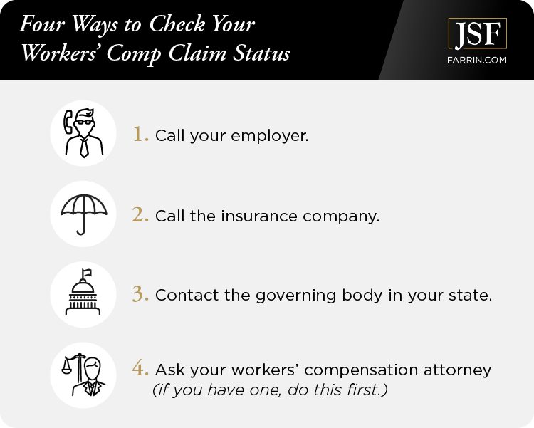 You can check your WC claim status by calling your employer, the insurance company, the governing body in your state or your WC attorney.